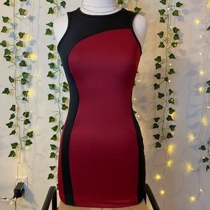 Colorblock Bodycon Dress - Red and Black